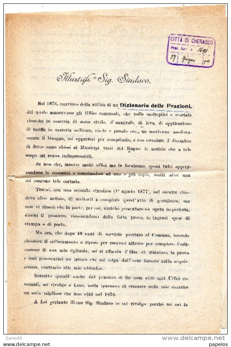 1904 LETTERA CON ANNULLO REGGIOLO - DIZIONARIO DELLE FRAZIONI - Marcophilia