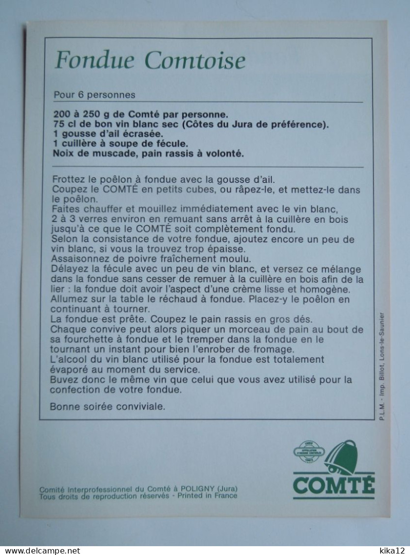 Recettes Fromages Franche Comté    CP240165