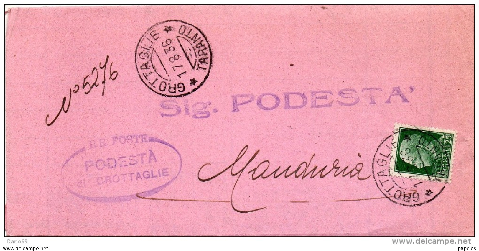 1936 LETTERA CON ANNULLO GROTTAGLIE TARANTO - Storia Postale