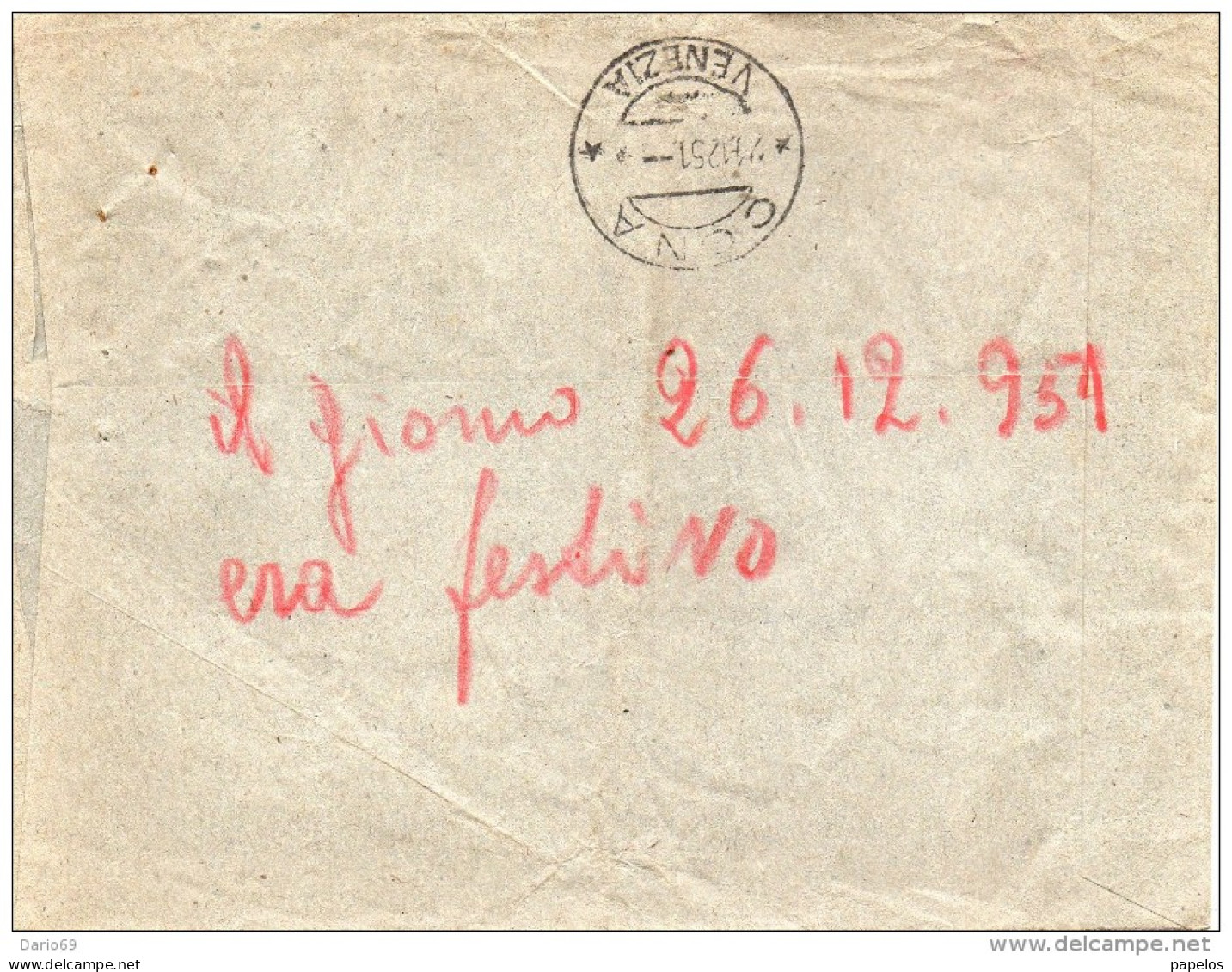 1951  LETTERA   RACCOMANDATA CON ANNULLO  VENEZIA + CONA - Portomarken