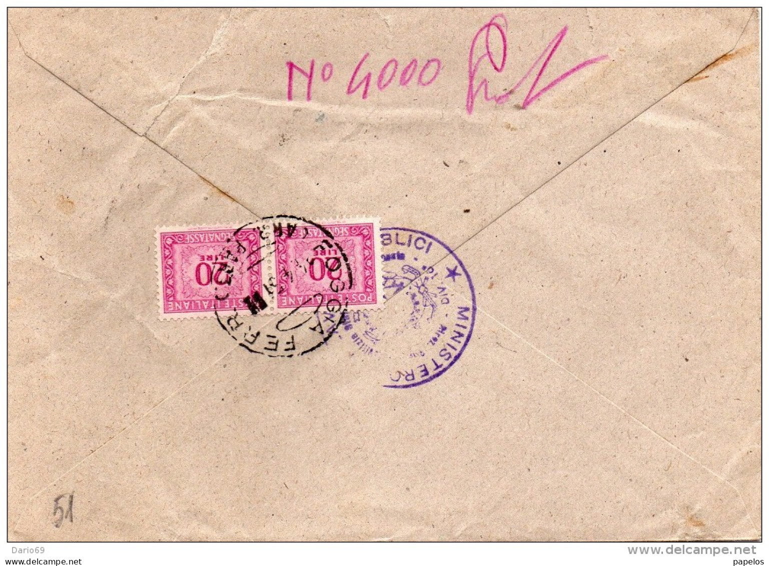 1951  LETTERA INTESTATA MINISTERO DEI LAVORI PUBBLICI  CON ANNULLO   FOGGIA - Postage Due