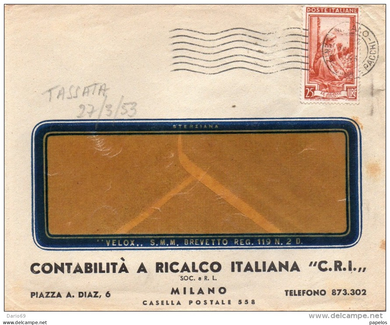 1953 LETTERA CON ANNULLO MILANO + FOGGIA TASSATA - 1946-60: Marcophilie