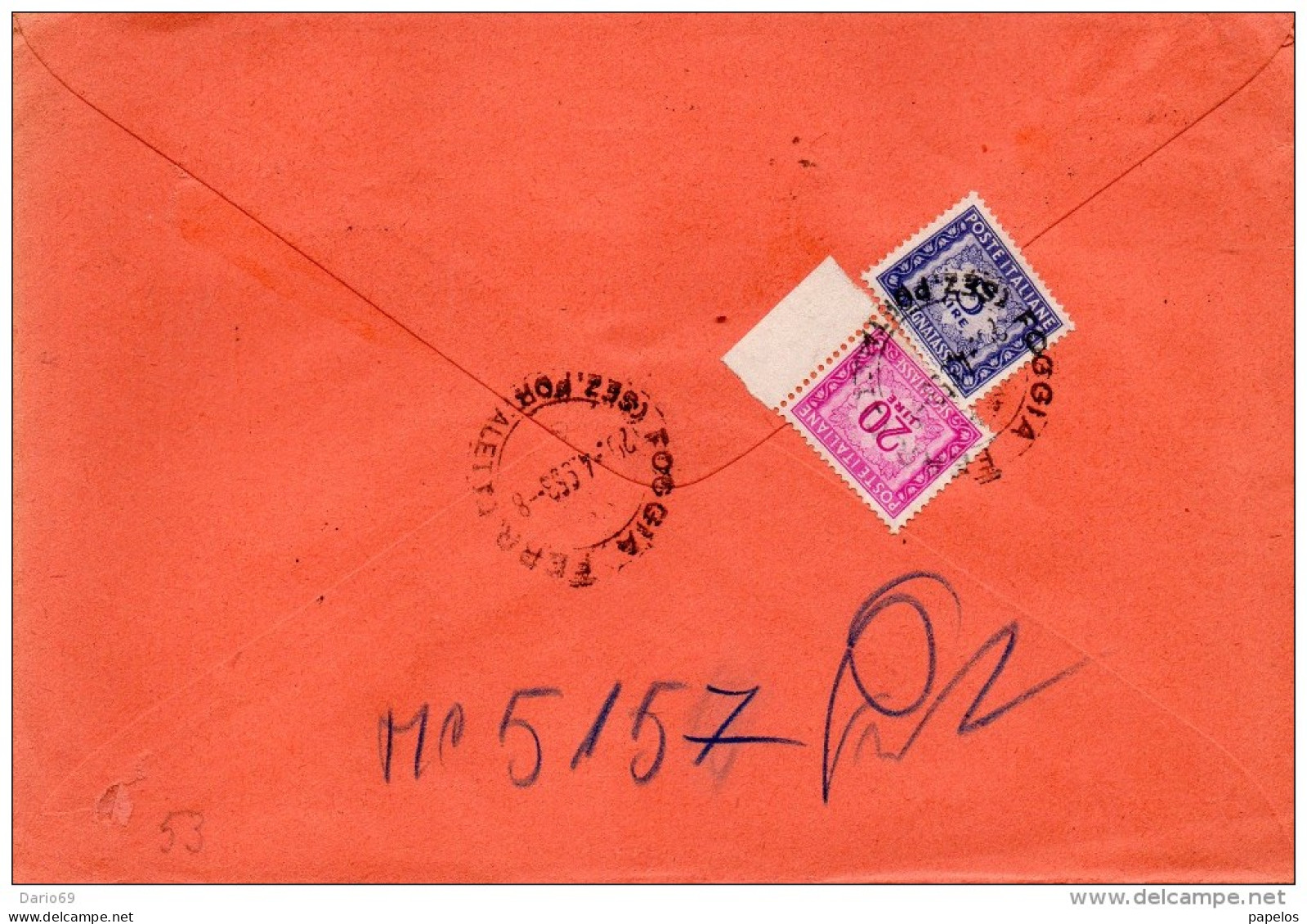 1953 LETTERA INTESTATA GENIO CIVILE FOGGIA - Postage Due