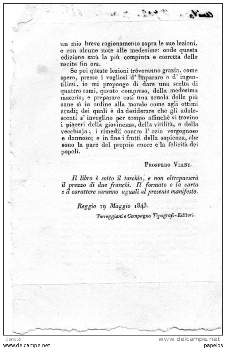 1843 SCUOLA DI CIVILTÀ   OVVERO LEZIONI DI ONESTO E DECENTE VIVERE - Documentos Históricos