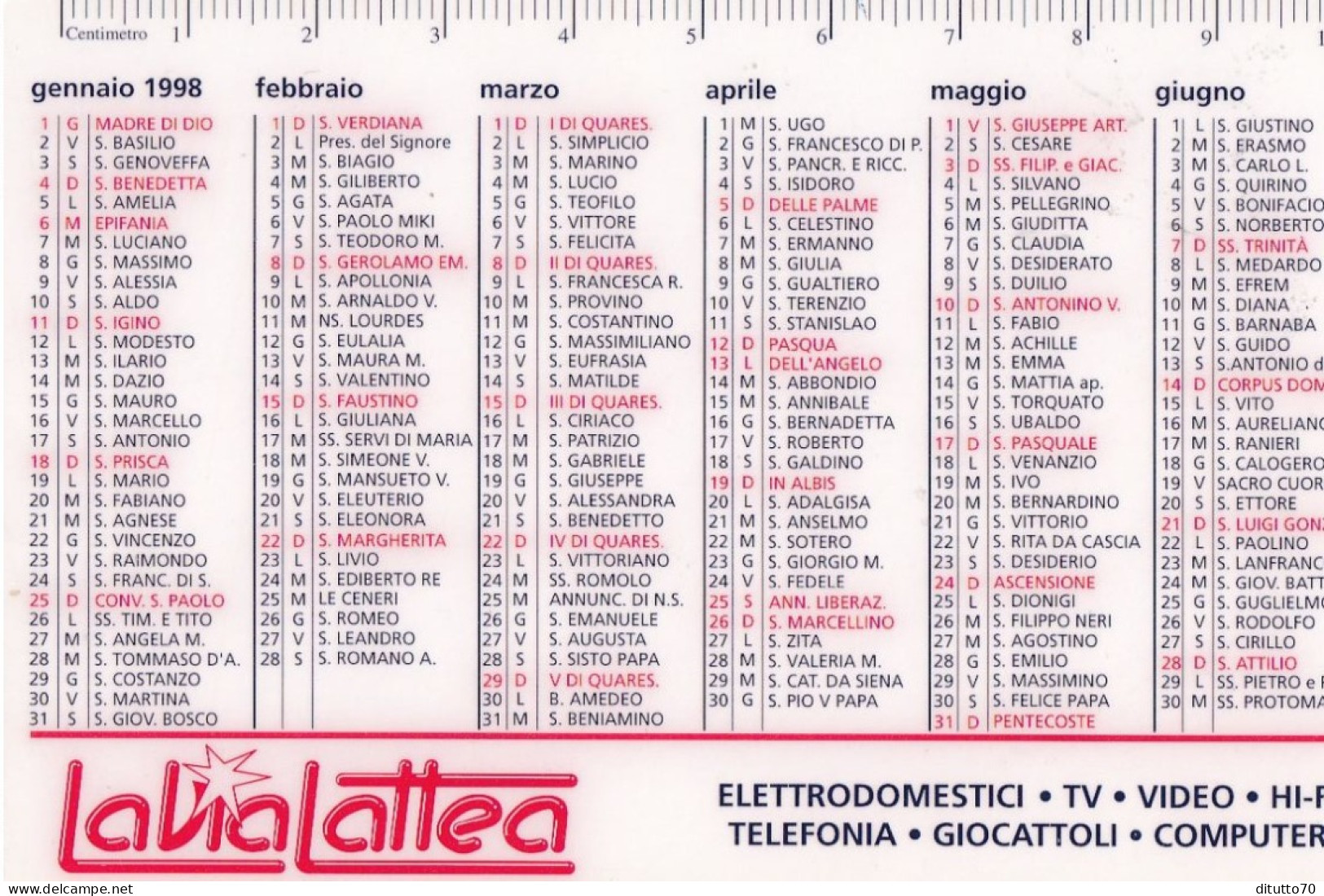 Calendarietto - Lavia Lattea - Elettrodomesti - Anno 1998 - Petit Format : 1991-00