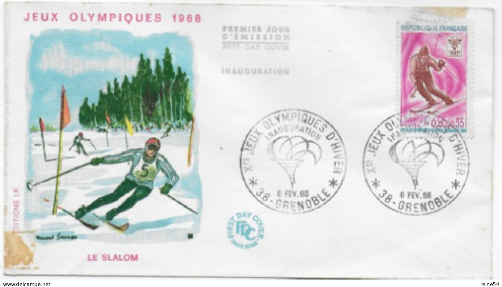 Enveloppe Premier Jour- Xe Jeux Olympiques D'Hiver-Inauguration LE SLALOM 6 Févr 1968 Grenoble (38) F.D.C. N°1547 - 1960-1969