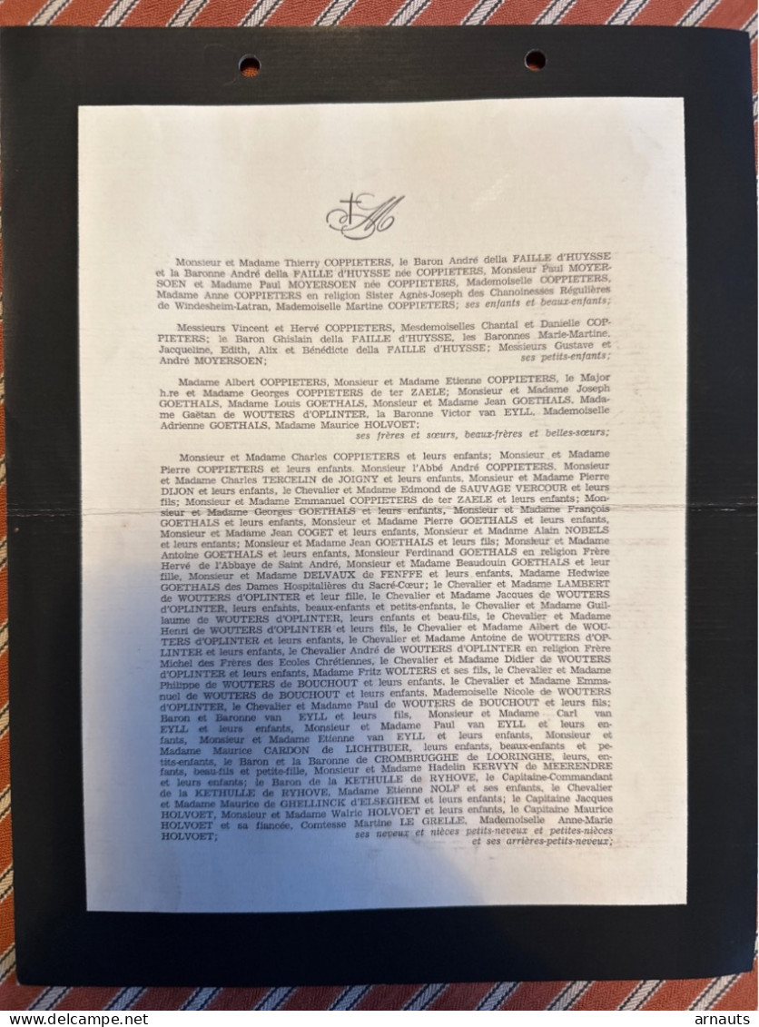 Messire Joseph Coppieters Verf Goethals *1881 Loppem +1960 Brugge Della Faille D’Huysse Moyersoen De Wouters D’Oplinter - Obituary Notices