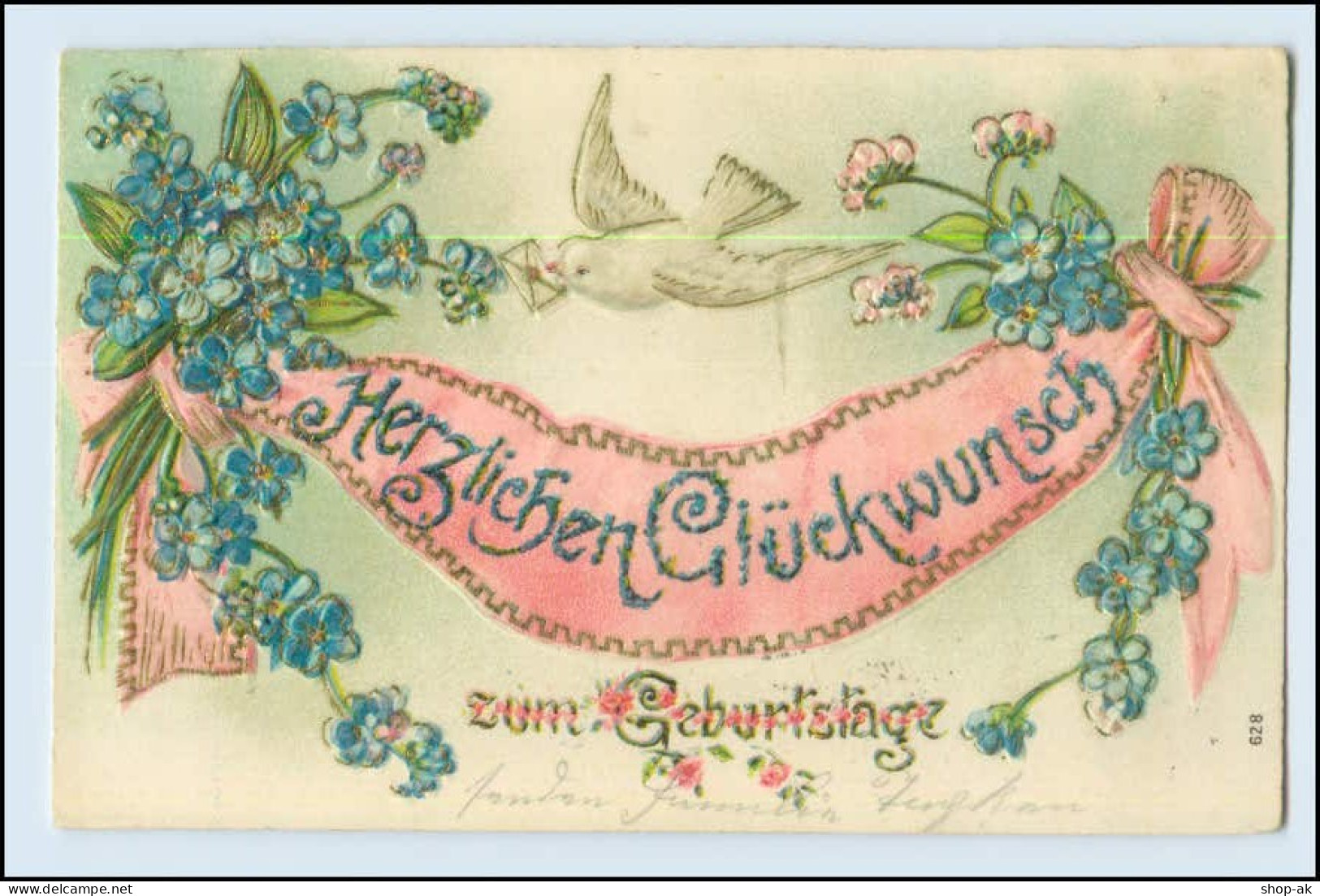 W4R81/ Geburtstag Taube Mit Brief 1911 Litho Prägedruck AK - Anniversaire