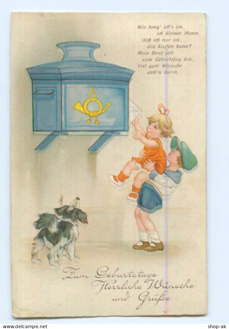 Y7440/ Geburtstag Kinder Briefkasten Hund Litho AK 1938 - Birthday