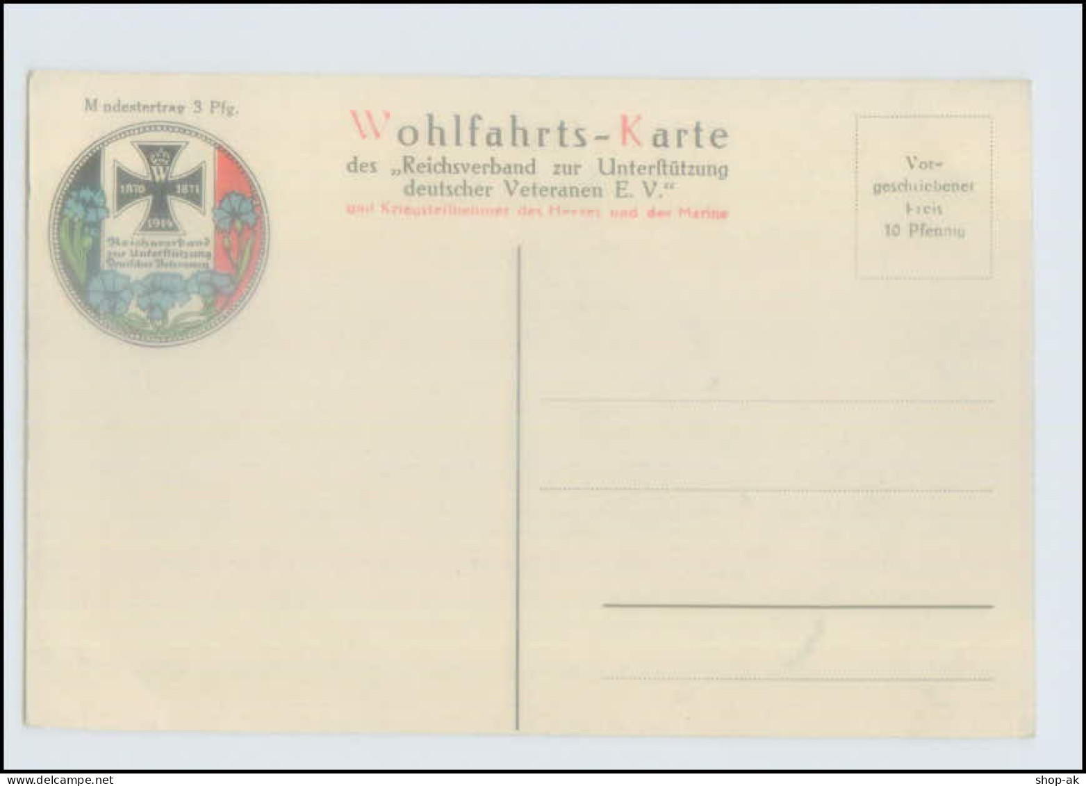 M803/ Reichskanzler Bethmann-Hollweg Wohlfahrts-AK  Reichsverband Dt. Veteranen - Oorlog 1914-18