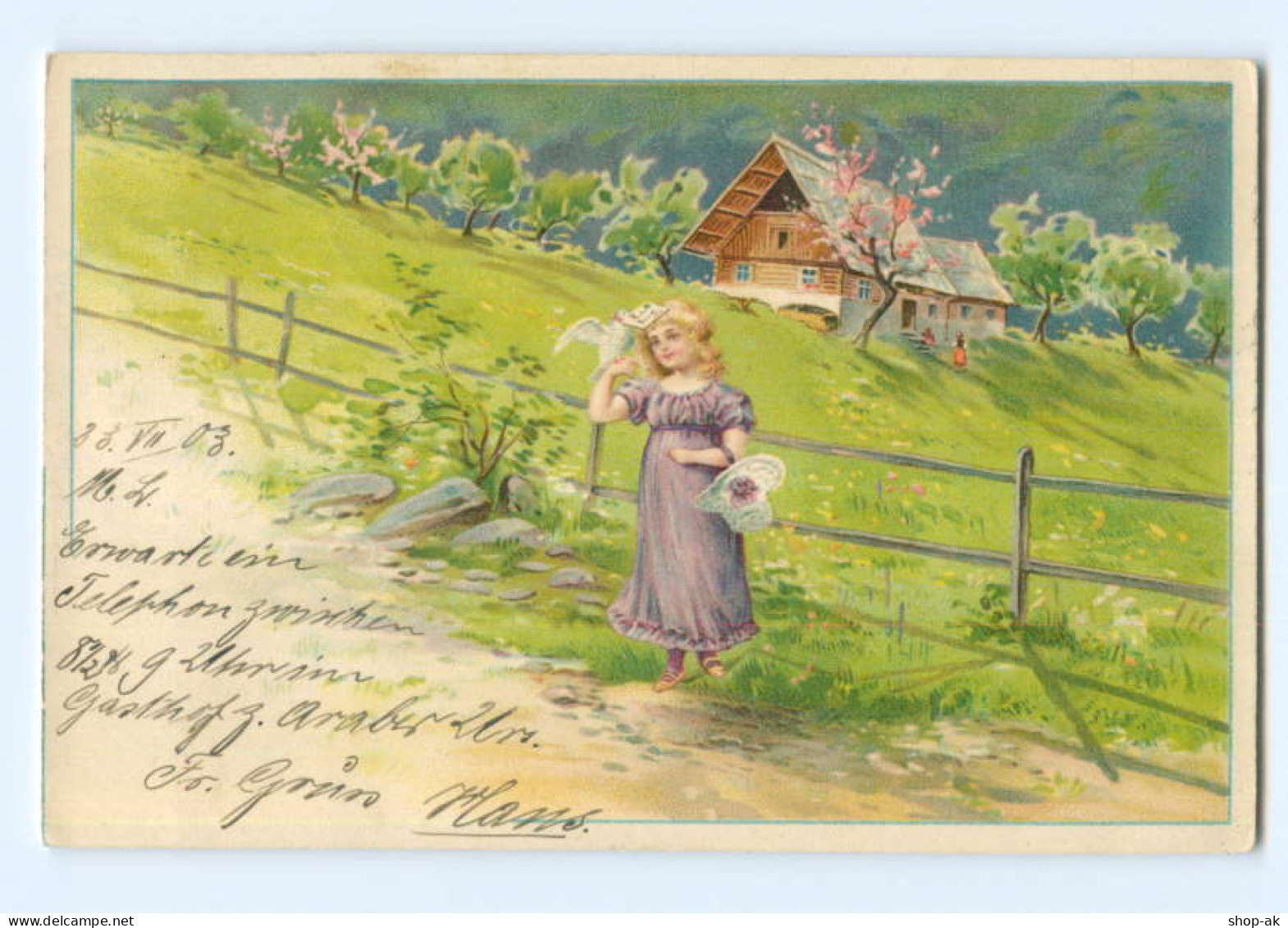 Y9225/ Mädchen Mit Taube  Schöne Litho AK 1903 - Altri & Non Classificati