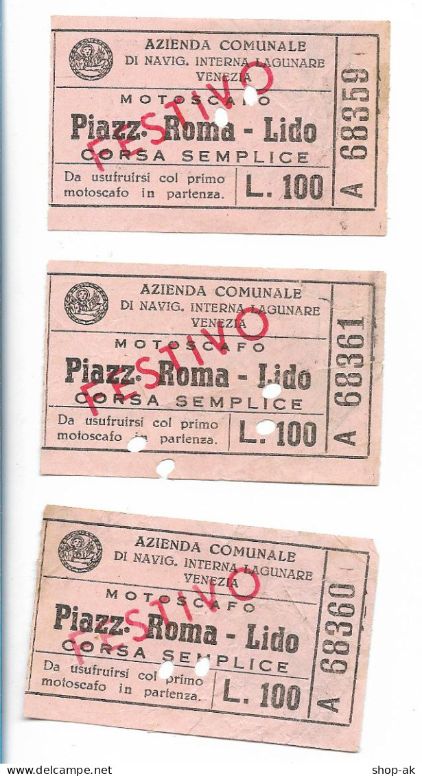 Y2550/ 3 Alte Fahrscheine Fahrkarten Piazz. Roma - Lido Corsa Semplice Venezia  - Autres & Non Classés