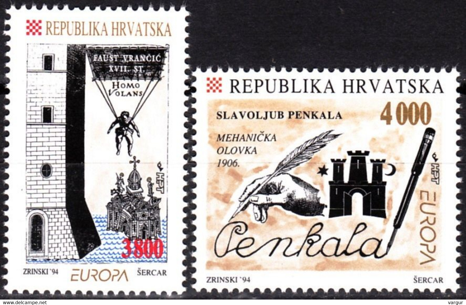 CROATIA 1994 EUROPA: Inventions And Discoveries. Parachute, Ball-Pen, MNH - 1994