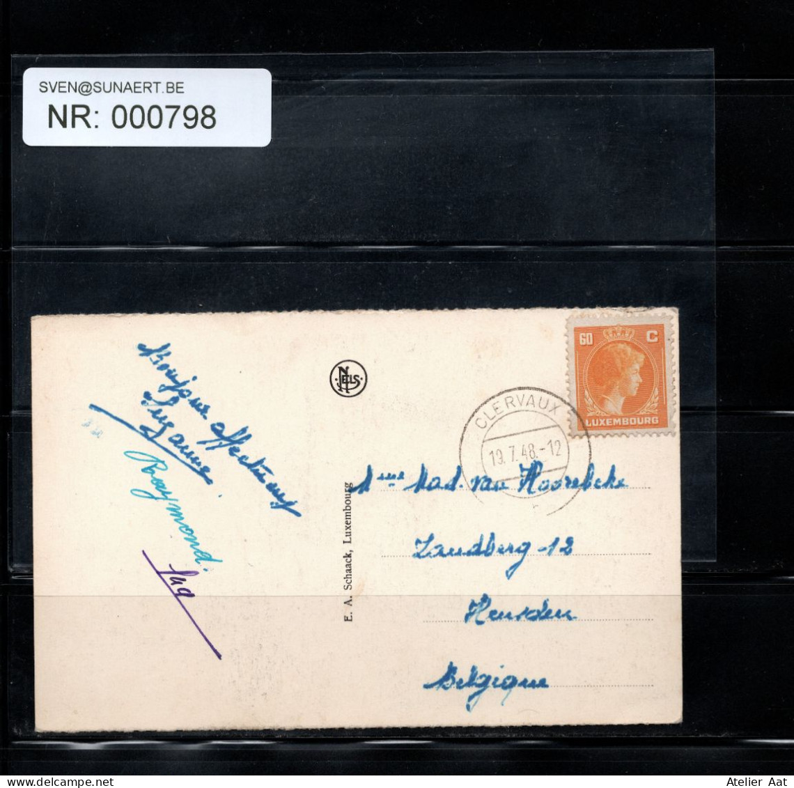 Postkaart: 1948 Clervaux. Panorama. Timbre. N° 341A. Stempel: Clervaux 19/7/1948. - Clervaux