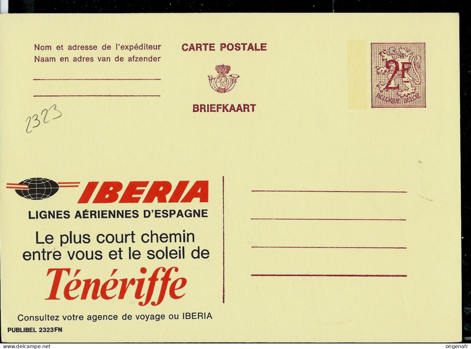 Publibel Neuve N° 2323 ( IBERIA - Avion Vers L'Espagne - Ténériffe  ) - Publibels
