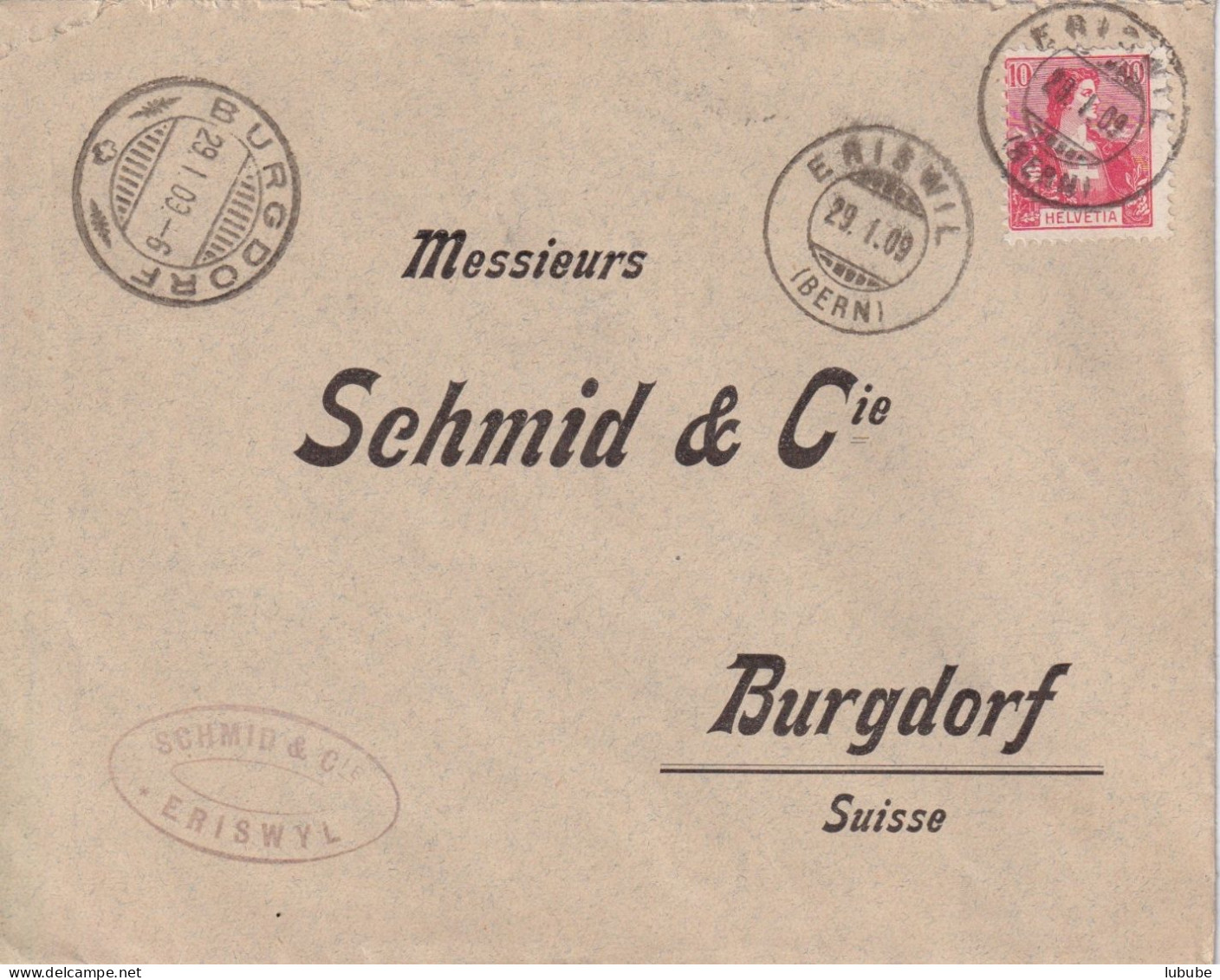 Motiv Brief  "Schmid & Co., Eriswil" - Burgdorf       1909 - Lettres & Documents