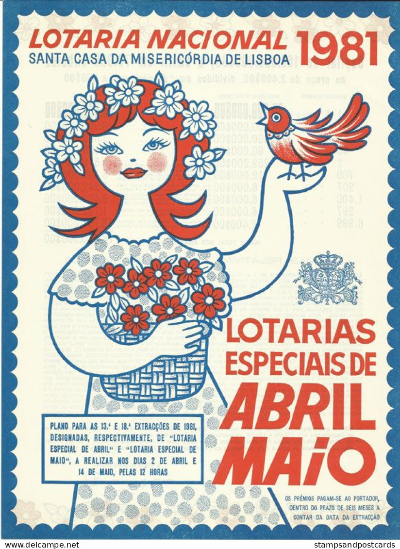 Portugal Loterie Avril Mai Printemps Avis Officiel Affiche 1981 Loteria Lottery April May Spring Official Notice Poster - Biglietti Della Lotteria