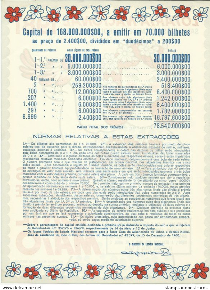 Portugal Loterie Avril Mai Printemps Avis Officiel Affiche 1981 Loteria Lottery April May Spring Official Notice Poster - Billets De Loterie