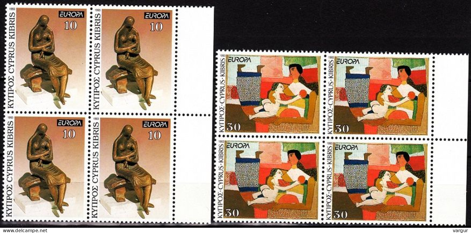 CYPRUS 1993 EUROPA: Contemporary Art. Painting Sculpture Motherhood. BLOCKS, MNH - 1993