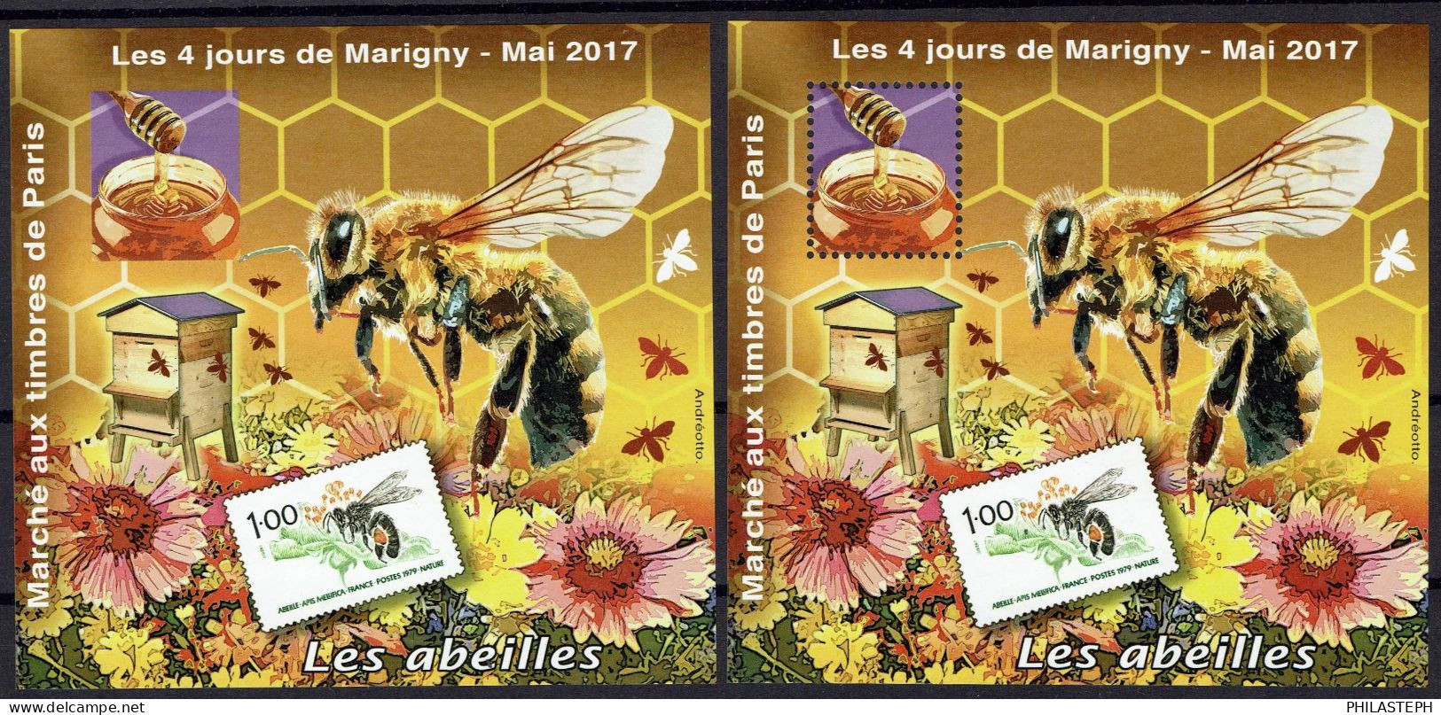 FRANCE 2017 BLOC DES QUATRE JOURS DE MARIGNY - Paire Dentelé/non Dentelé  Les Abeilles - YT 29 Neuf ** - Numéroté - Carré Marigny