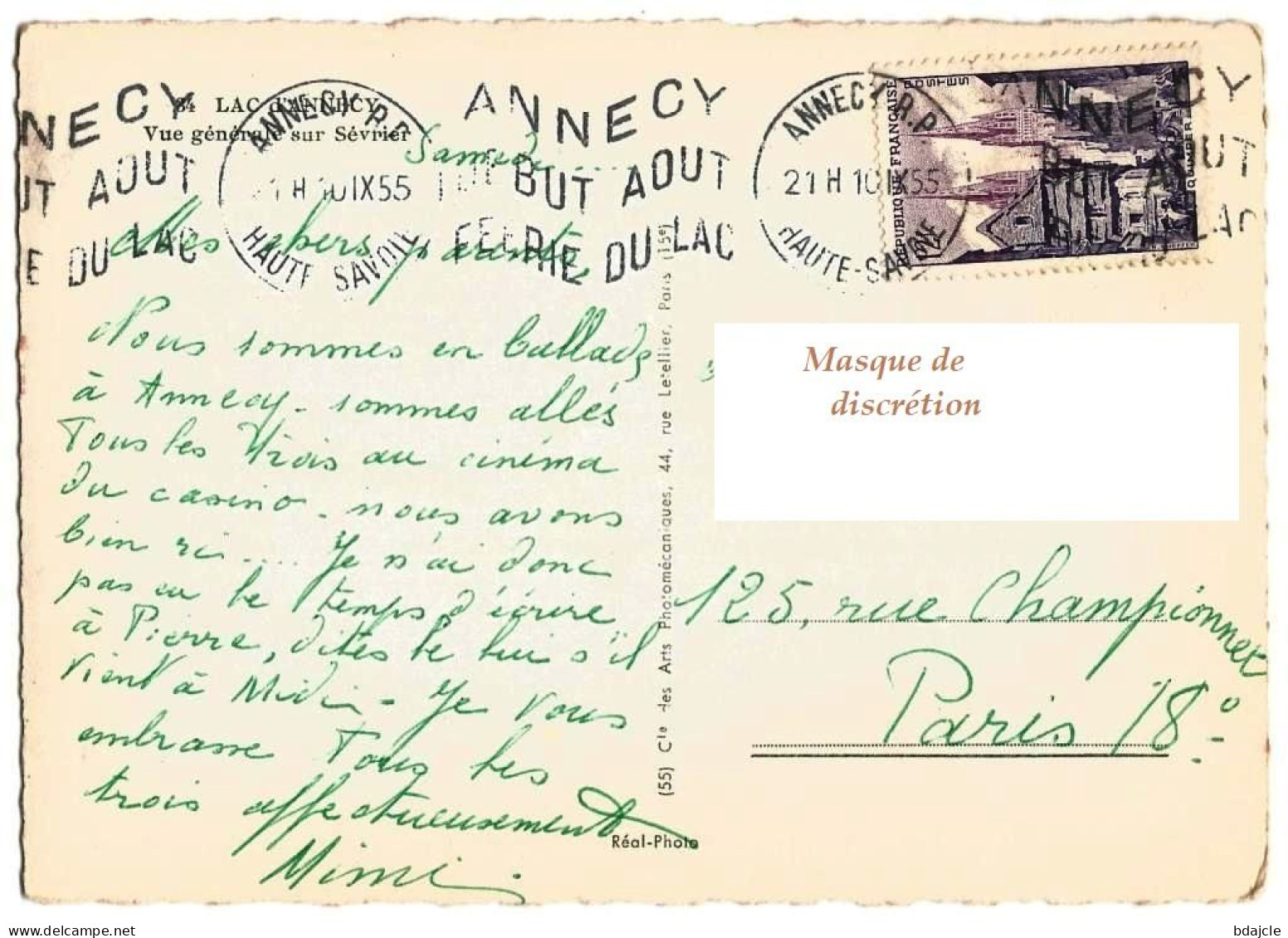 Carte Postale - Flamme "Annecy Début Août Ferié Du Lac" - Annecy R.P. 10-09-1955ç - Lettres & Documents