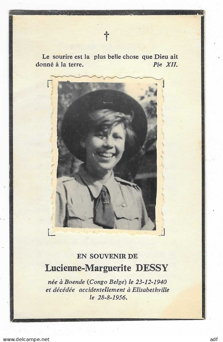 FAIRE PART DECES FILLE SCOUT, BOENDE, ELISABETHVILLE, CONGO BELGE, SCOUTISME - Obituary Notices