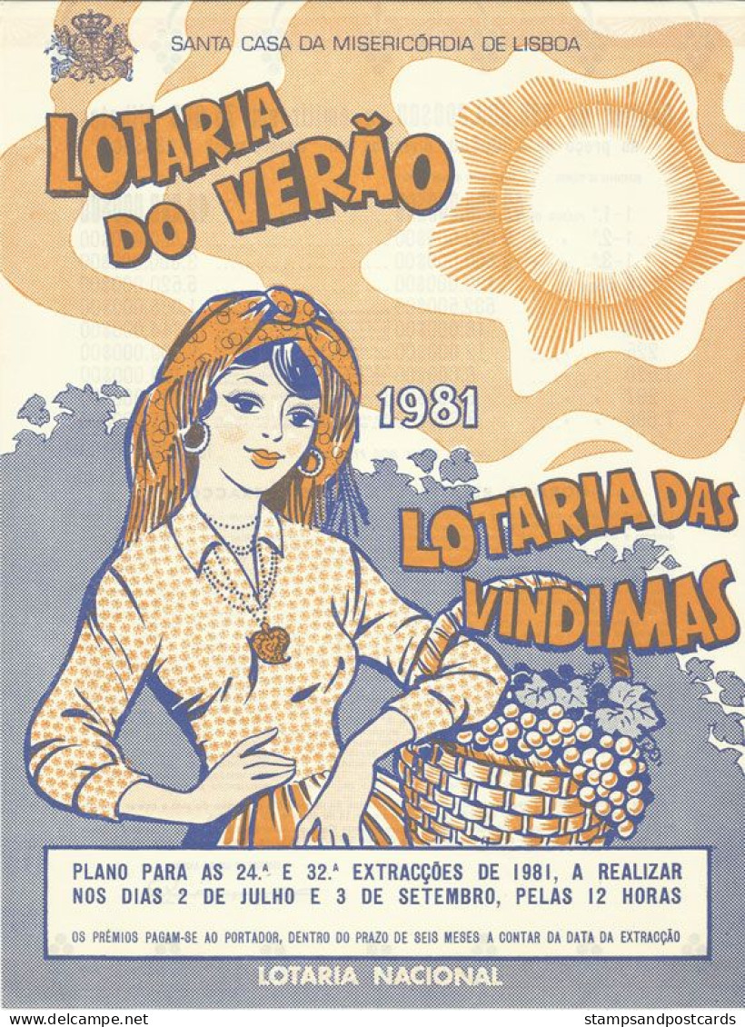 Portugal Loterie Vendages Vin Avis Officiel Affiche 1981 Loteria Lottery Grape Harvest Wine Official Notice Poster - Billetes De Lotería