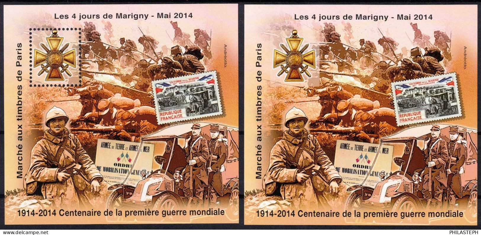 2014 BLOC DES QUATRE JOURS DE MARIGNY - Dentelé / Non Dentelé Centenaire De La 1ère Guerre Mondiale - YT 26 Neuf ** - Carré Marigny