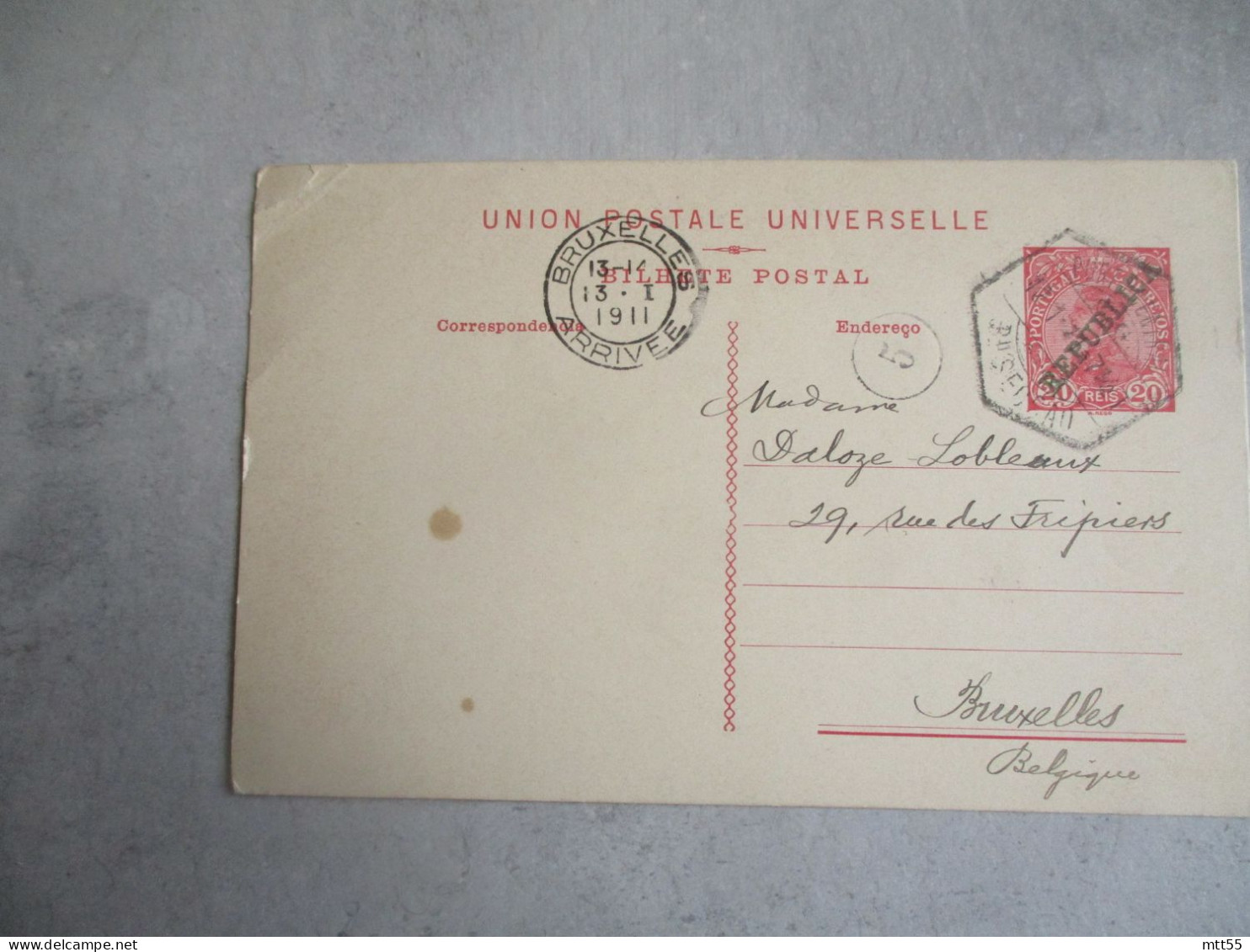SURCHARGE REPUBLICA 1911 STATIONY CARD ENTIER POSTAL PORTUGAL - Brieven En Documenten