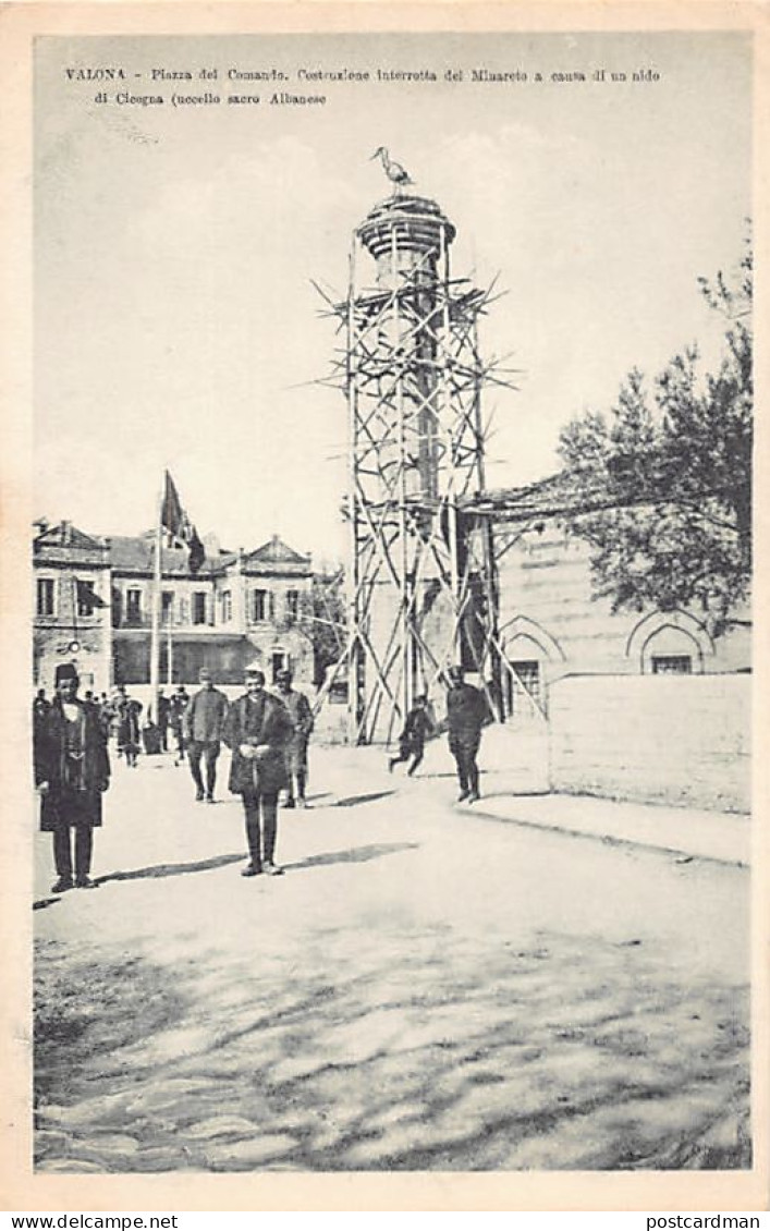 Albania - VlORË Valona - Construction Of The Minaret Interrupted Due To A Stork's Nest (Albanian Sacred Bird) - Publ. Ca - Albanië