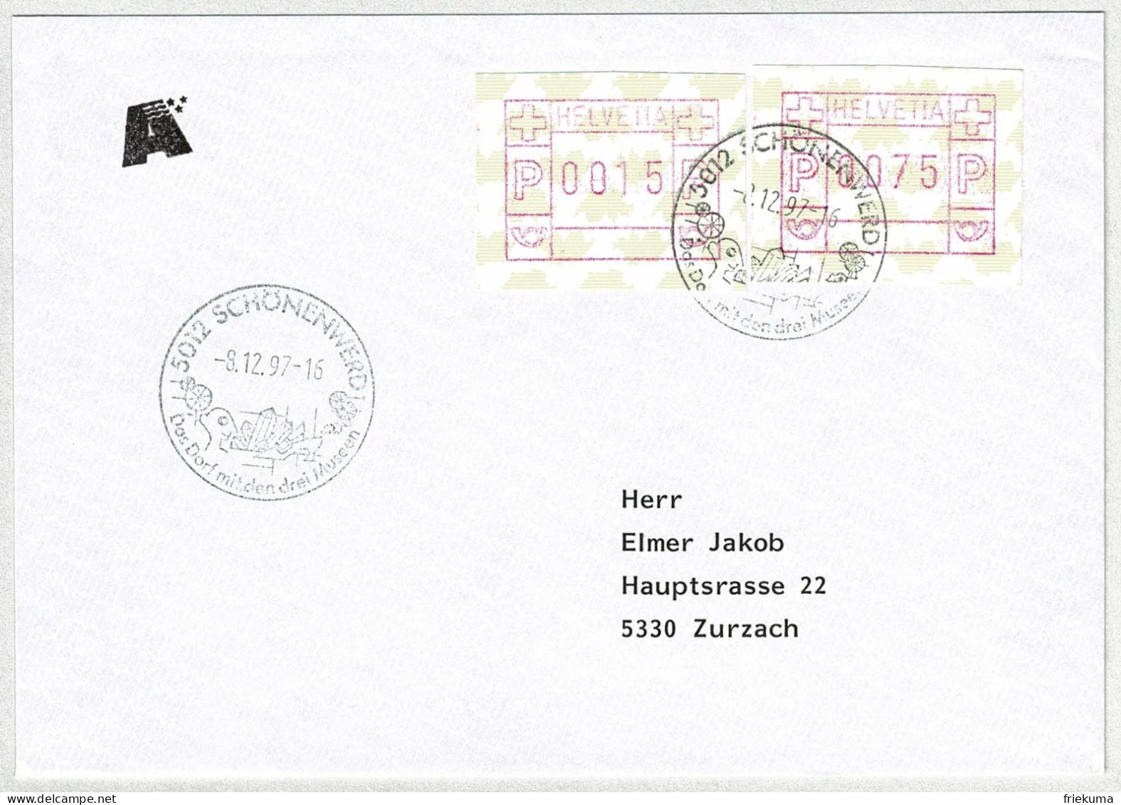 Schweiz 1997, Brief A-Post Schönenwerd - Zurzach, ATM, Mineralien - Automatic Stamps