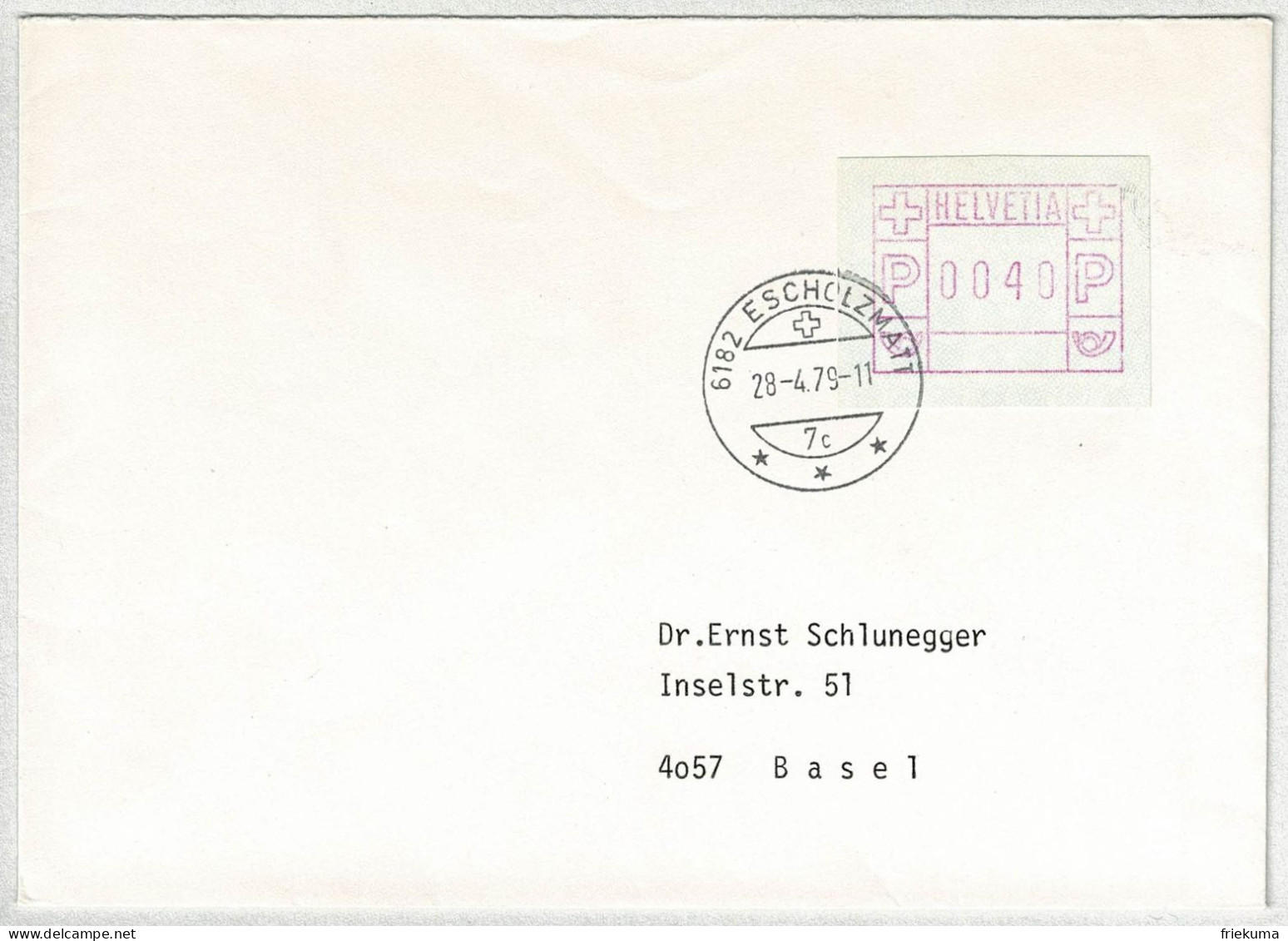 Schweiz 1979, Brief Escholzmatt - Basel, ATM - Timbres D'automates