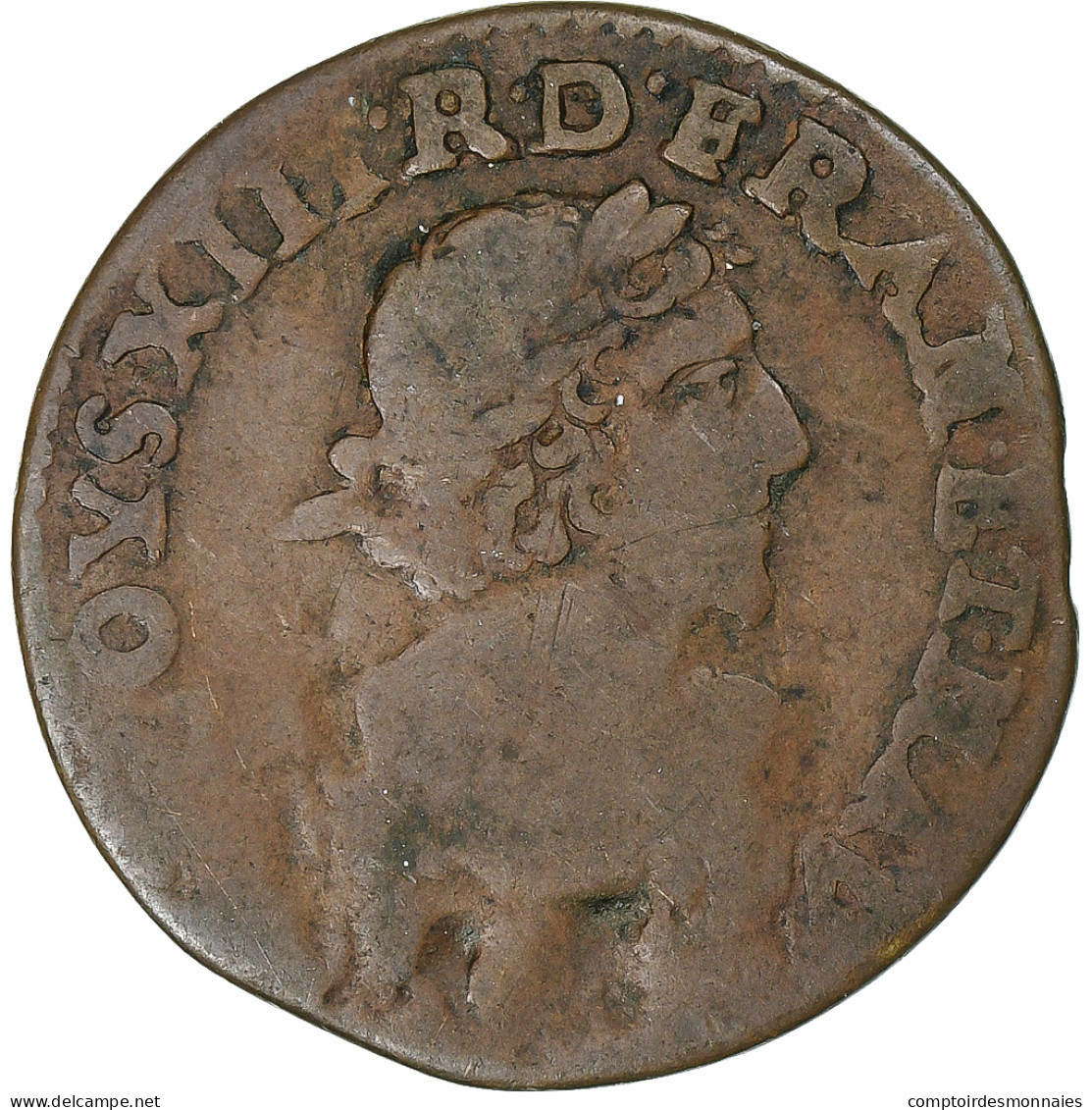 France, Louis XIII, Double Tournois, 1610-1643, Atelier Incertain, Cuivre, B+ - 1610-1643 Luis XIII El Justo