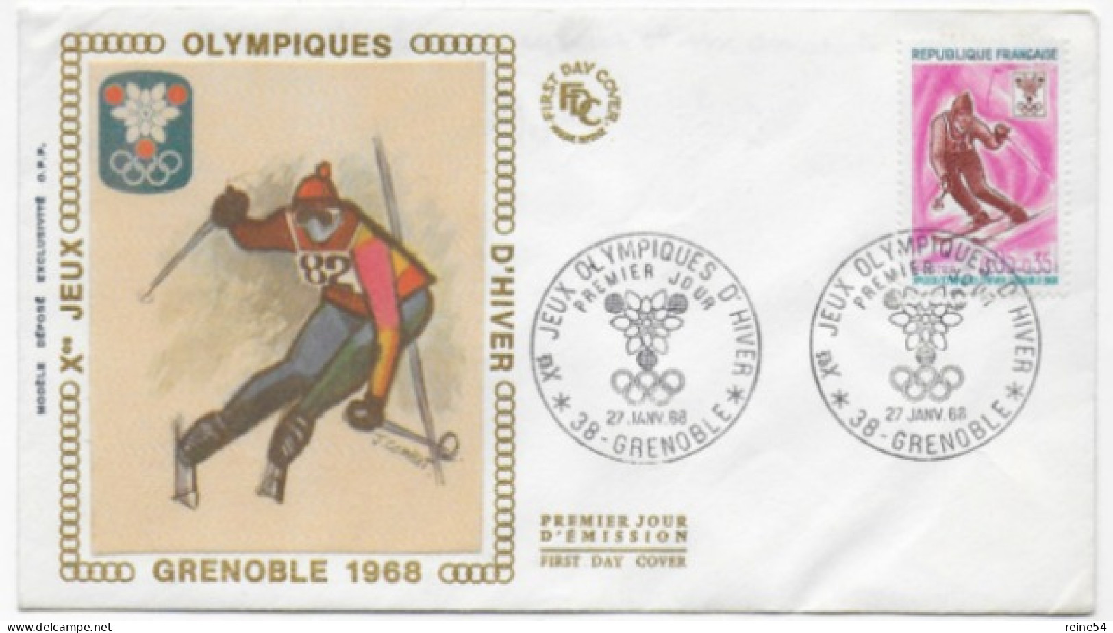 Enveloppe Premier Jour- Xe Jeux Olympiques D'Hiver- GRENOBLE 1968 27 Janv 1968 Grenoble (38) F.D.C. N° YT 1547 - 1960-1969