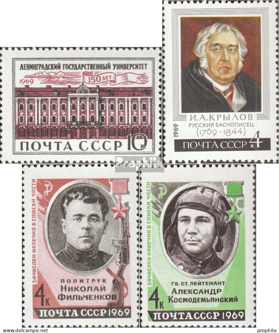 Sowjetunion 3599,3600,3601-3602 (kompl.Ausg.) Postfrisch 1969 Leningrad, Krylow, Helden - Neufs