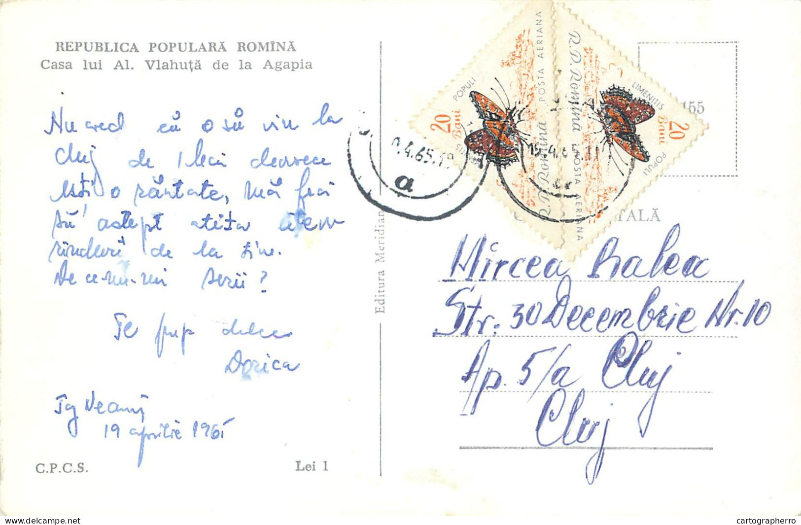 Romania Casa Lui Al. Vlahuta De La Agapia Butterfly Stamp - Rumänien