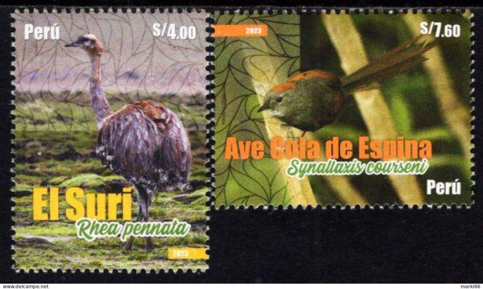 Peru - 2023 - Birds Of Peru - Darwin's Rhea And Apurimac Spinetail - Mint Stamp Set - Perù