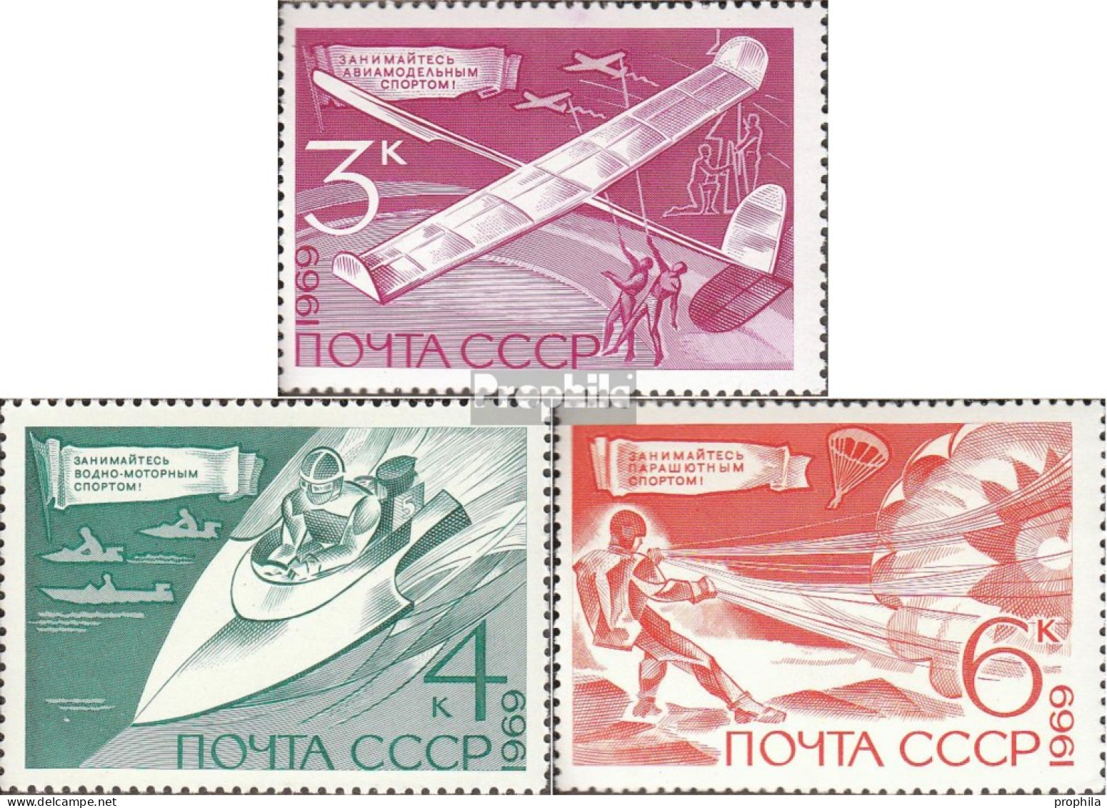 Sowjetunion 3712-3714 (kompl.Ausg.) Postfrisch 1969 Technische Sportarten - Ongebruikt