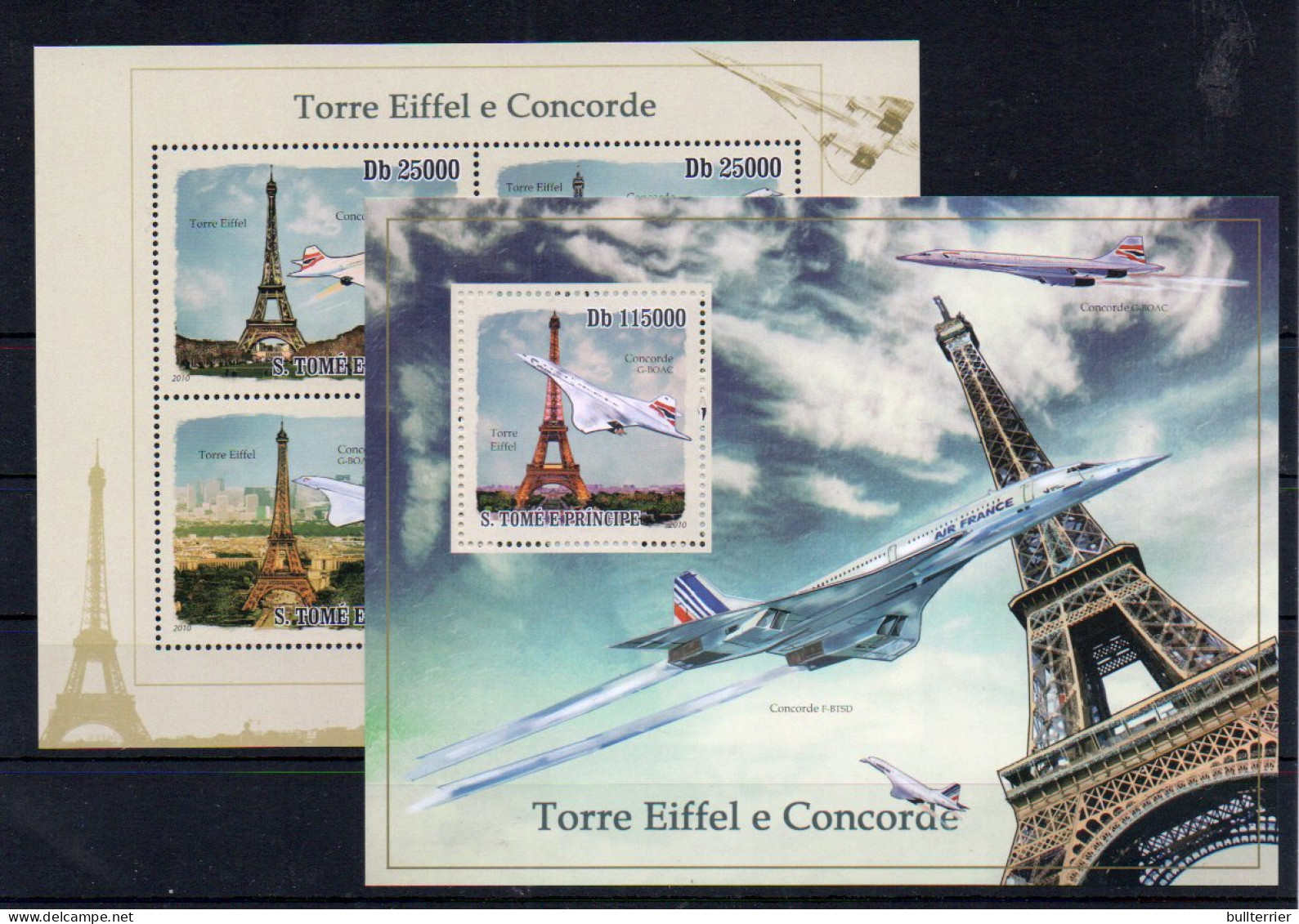 AVIATION - ST THOMAS PRINCE -2010 - CONCORDE & EIFFEL TOWER SHEETLET OF 4 + S/SHEET MINT NEVER HINGED - Concorde