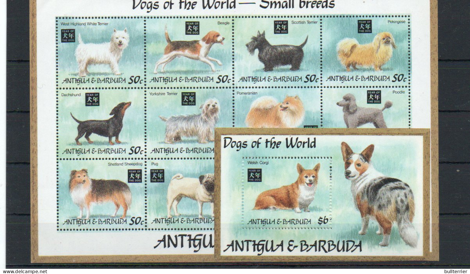 DOGS - ANTIGUA - 1994 - SMALL DOGS SHEETLET OF 12 + S/SHEET MINT NEVER HINGED - Cani