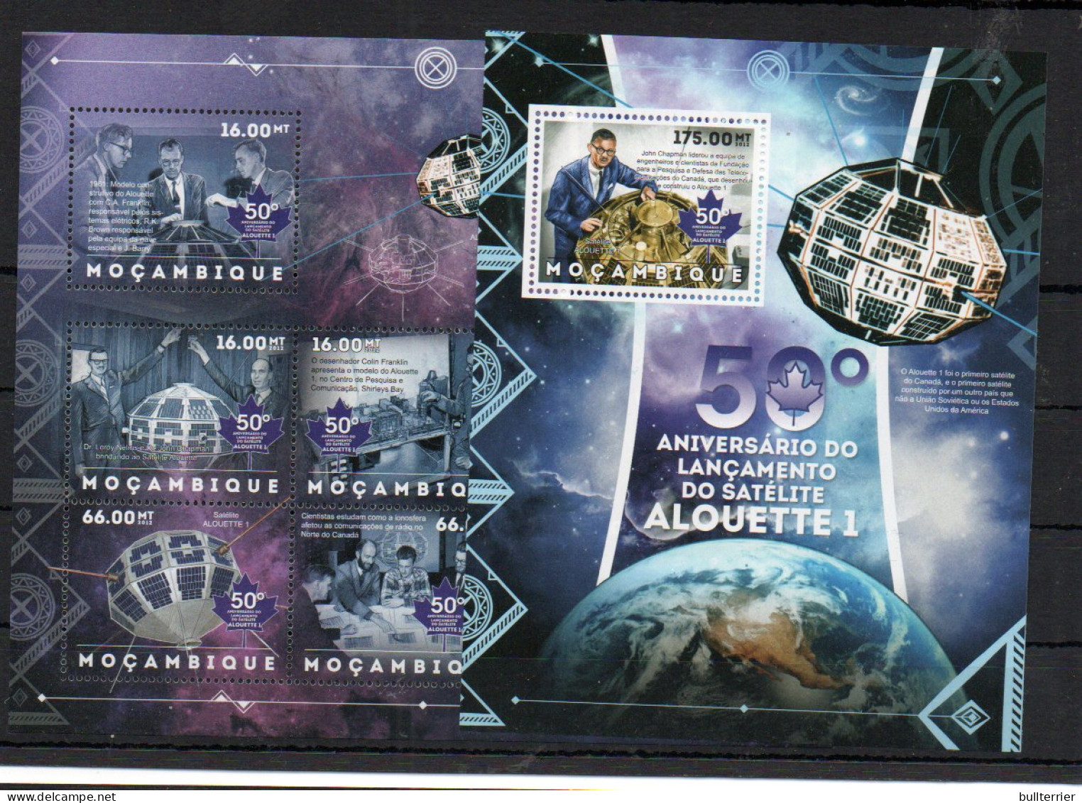 MOZAMBIQUE - 2012 - ALOOUETTE  SATELLITE SHEETLET OF 6 + SOUVENIR SHEET   MINT NEVER HINGED - Mozambique