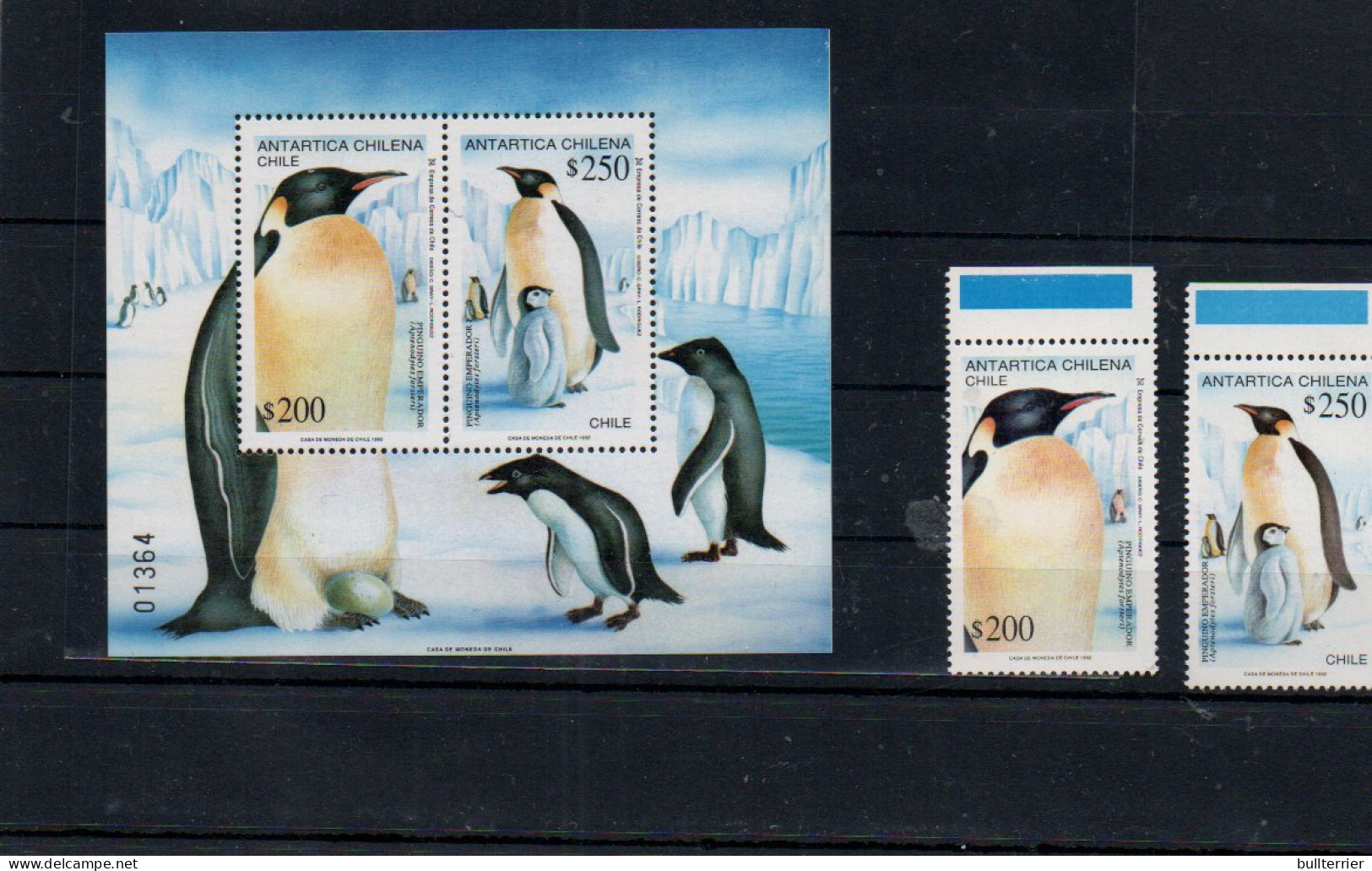 CHILE - 1992 - ANTRACTIC PENGUINS SET OF 2 + SOUVENIR SHEET  MINT NEVER HINGED - Chile