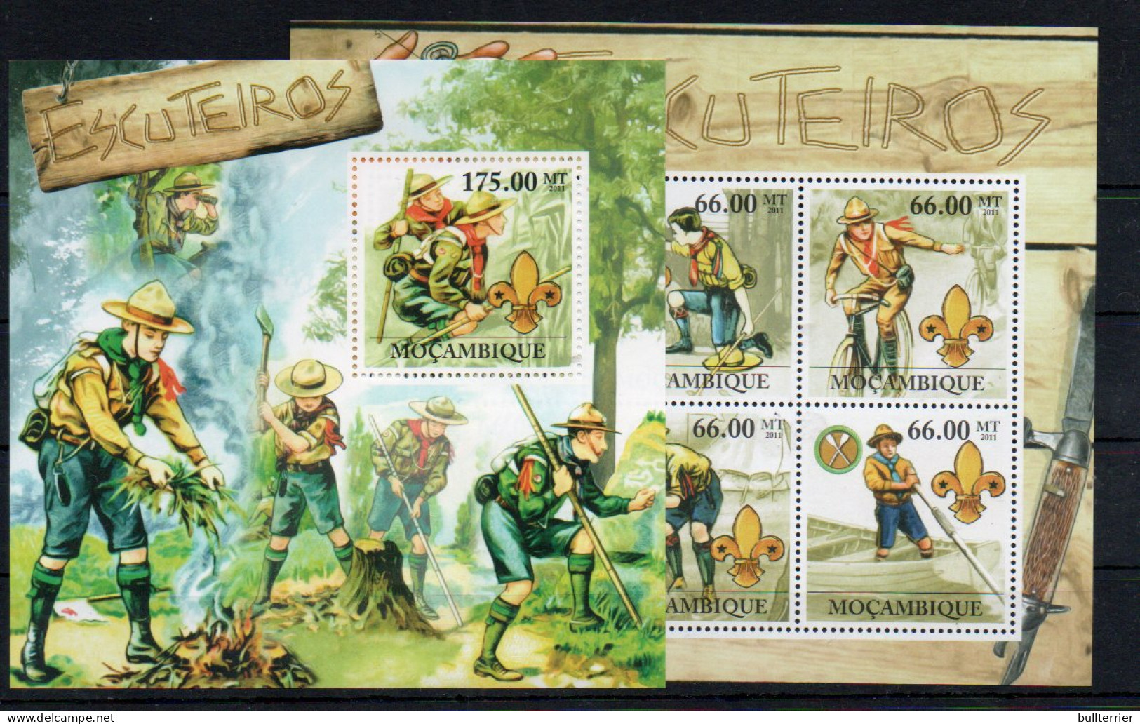 SCOUTS - MOZAMBIQUE - 2012 - SCOUTS SHEETLET OF 4 + SOUVENIR SHEET  MINT NEVER HINGED - Nuevos