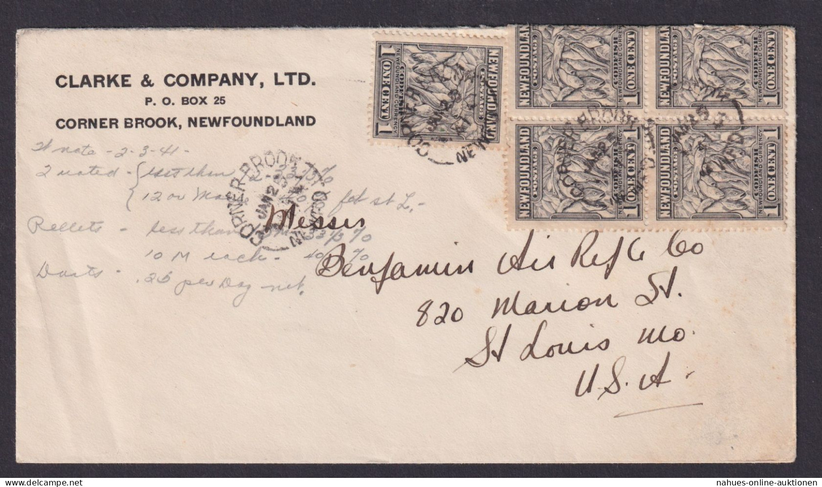 Neufundland Kanada Brief MEF Corner Brook Nach St. Louis Missouri USA - Lettres & Documents