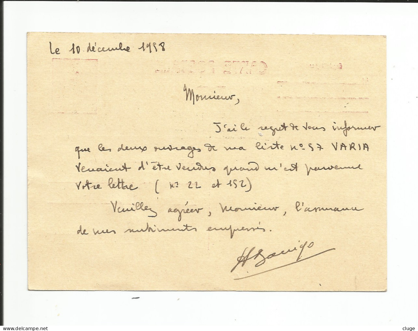 29 - KERFEUNTEUN  - Librairie H. Danigo  ( Vue Recto Verso ) - Quimper