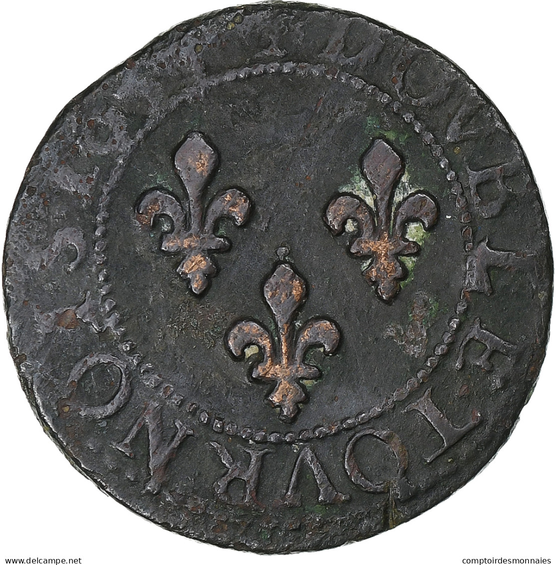 France, Louis XIII, Double Tournois, 163[-], Atelier Incertain, Cuivre, TB+ - 1610-1643 Louis XIII Le Juste