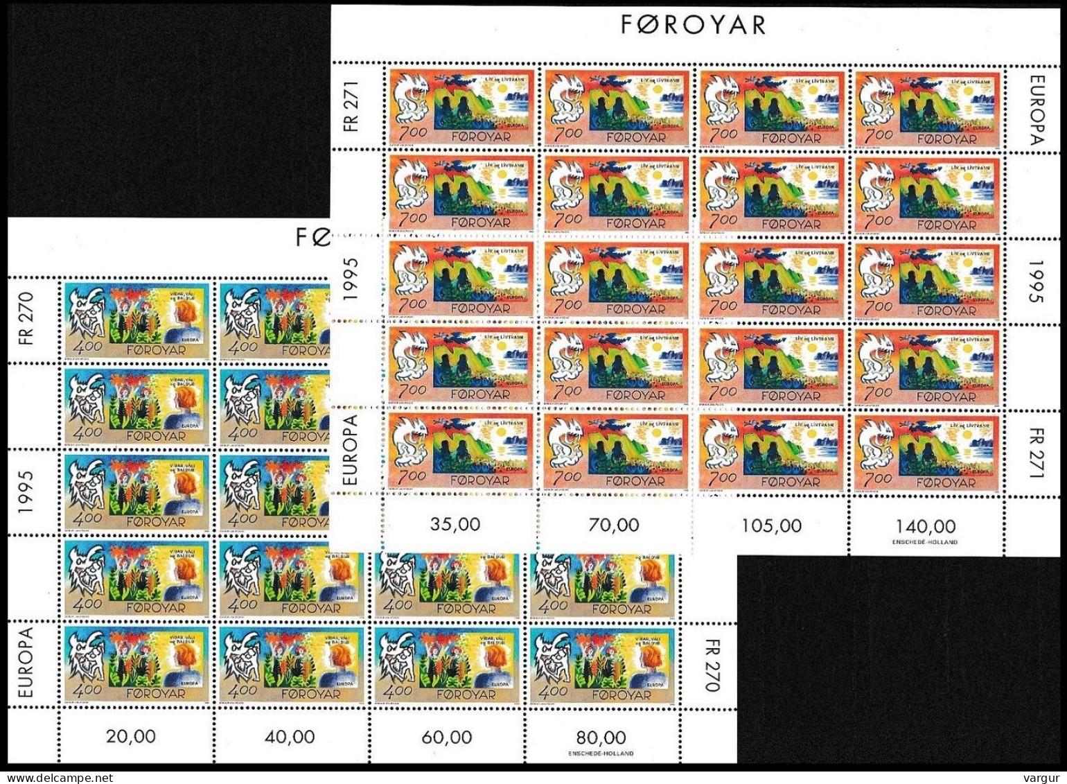 FAROE 1995 EUROPA: Peace And Freedom. Mythology. 2 MINI-SHEETS = 20 Sets, MNH - 1995