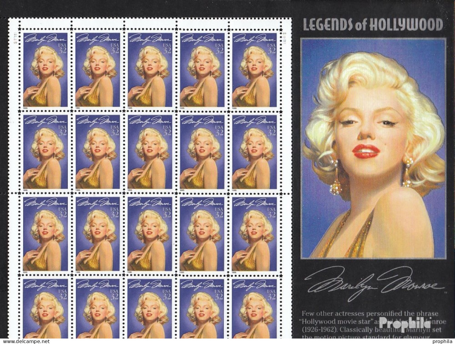 USA 2570 Schmuckbogen (kompl.Ausg.) Postfrisch 1995 Marilyn Monroe - Nuovi