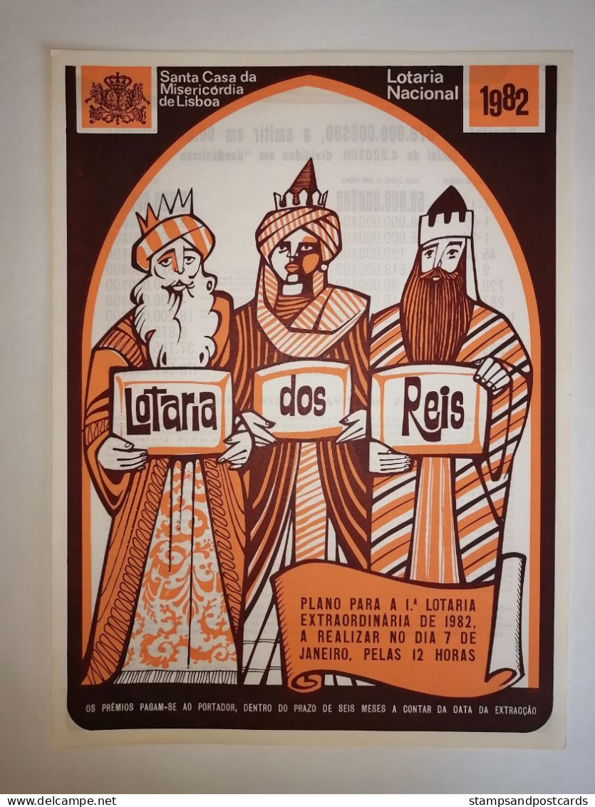 Portugal Loterie Rois Mages Avis Officiel Affiche 1982 Loteria Lottery Three Wise Men Magi Official Notice Poster - Biglietti Della Lotteria