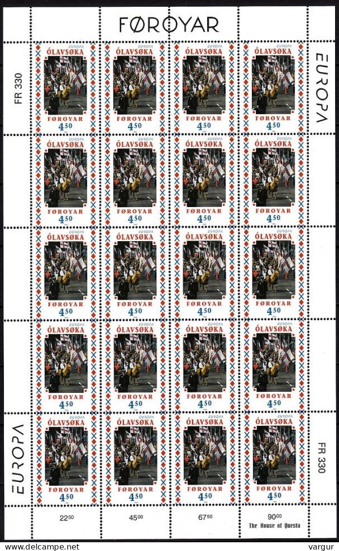 FAROE 1998 EUROPA: National Festivals And Holidays. 2 MINI-SHEETS = 20 Sets, MNH - 1998